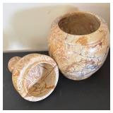 Polished Stone Lidded Jar with Marble Pattern