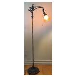 Vintage Ornate Floor Lamp with Decorative Base and Glass Shade