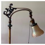 Vintage Ornate Floor Lamp with Decorative Base and Glass Shade