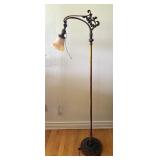Vintage Ornate Floor Lamp with Decorative Base and Glass Shade