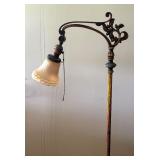 Vintage Ornate Floor Lamp with Decorative Base and Glass Shade