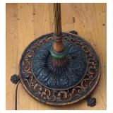 Vintage Ornate Floor Lamp with Decorative Base and Glass Shade