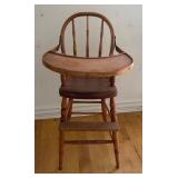 Vintage Wooden Highchair with Tray and Spindle Back