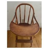 Vintage Wooden Highchair with Tray and Spindle Back