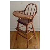 Vintage Wooden Highchair with Tray and Spindle Back
