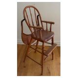 Vintage Wooden Highchair with Tray and Spindle Back
