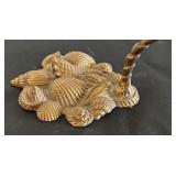 Seaside Decor Collection with Framed Shell Art, Otagiri Vase, Wood Fish Sculptures, and Nautilus Shell