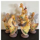 Set of 5 Decorative Winged Fairy Figurines with Floral Accents