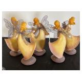 Set of 5 Decorative Winged Fairy Figurines with Floral Accents