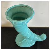 Vintage West Coast Pottery Cornucopia Turquoise Vase