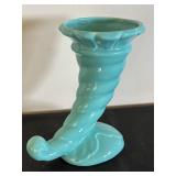 Vintage West Coast Pottery Cornucopia Turquoise Vase