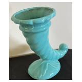Vintage West Coast Pottery Cornucopia Turquoise Vase
