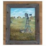 Original Framed Painting by Helen Kuhns - Windmill Landscape