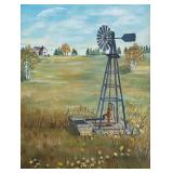 Original Framed Painting by Helen Kuhns - Windmill Landscape