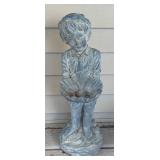 Resin Garden Boy Statue with Flower Bowl