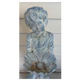 Resin Garden Boy Statue with Flower Bowl