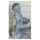 Resin Garden Boy Statue with Flower Bowl