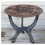 Vintage Cast Iron Outdoor Side Table with Decorative Top
