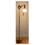 Vintage Bridge Floor Lamp with Ornate Metal Base and Frosted Glass Shade
