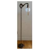 Vintage Bridge Floor Lamp with Ornate Metal Base and Frosted Glass Shade