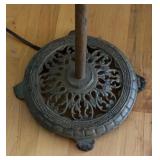 Vintage Bridge Floor Lamp with Ornate Metal Base and Frosted Glass Shade