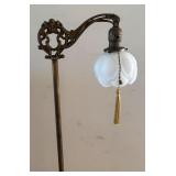 Vintage Bridge Floor Lamp with Ornate Metal Base and Frosted Glass Shade
