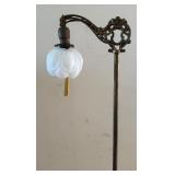 Vintage Bridge Floor Lamp with Ornate Metal Base and Frosted Glass Shade