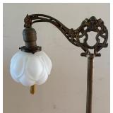 Vintage Bridge Floor Lamp with Ornate Metal Base and Frosted Glass Shade