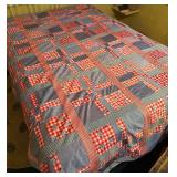 Vintage Full Size Patchwork Quilt with Gingham and Floral Prints