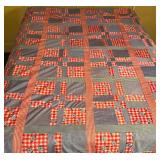 Vintage Full Size Patchwork Quilt with Gingham and Floral Prints