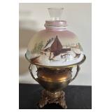 Vintage B & H Oil Lamp with Hand Painted Glass Shade