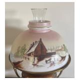 Vintage B & H Oil Lamp with Hand Painted Glass Shade