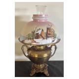 Vintage B & H Oil Lamp with Hand Painted Glass Shade