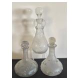 Set of 3 Vintage Glass Decanters