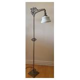 Vintage Cast Metal Floor Lamp with Ornate Accent and Glass Shade