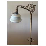 Vintage Cast Metal Floor Lamp with Ornate Accent and Glass Shade