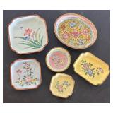 Set of 6 Petite Vintage Enamel Dishes with Floral Designs