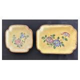 Set of 6 Petite Vintage Enamel Dishes with Floral Designs