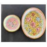 Set of 6 Petite Vintage Enamel Dishes with Floral Designs