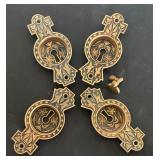 Set of 4 Brass Victorian-Style Keyhole Escutcheons with Ornate Key