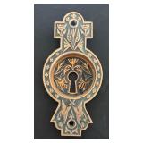 Set of 4 Brass Victorian-Style Keyhole Escutcheons with Ornate Key