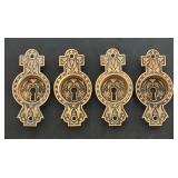 Set of 4 Brass Victorian-Style Keyhole Escutcheons with Ornate Key