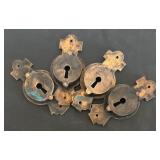 Set of 4 Brass Victorian-Style Keyhole Escutcheons with Ornate Key