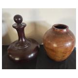 Vintage Wood Art Picture with Wooden Decanter, Vase, and Bird Houses