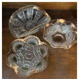 Collection of Gold Accented Vintage Pressed Glass Serving Pieces