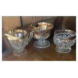 Collection of Gold Accented Vintage Pressed Glass Serving Pieces