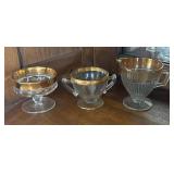 Collection of Gold Accented Vintage Pressed Glass Serving Pieces