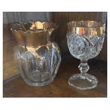 Collection of Gold Accented Vintage Pressed Glass Serving Pieces