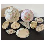Collection of Vintage Hand-Painted Floral Serving Bowls and Dishes