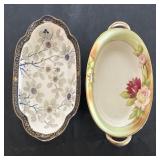 Collection of Vintage Hand-Painted Floral Serving Bowls and Dishes